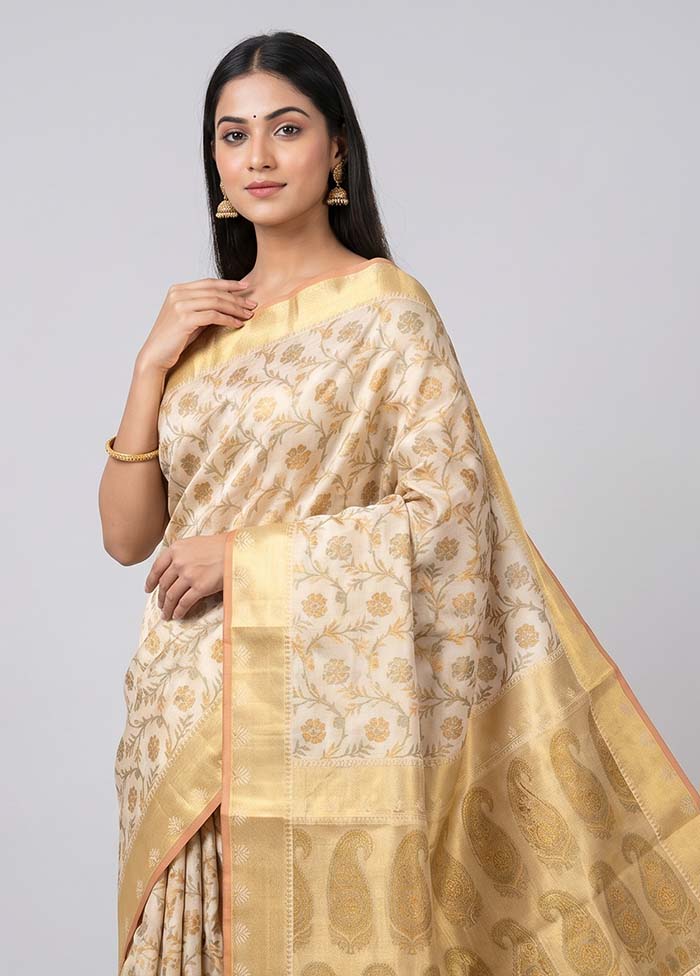 Cream Pure Cotton Saree With Blouse Piece
