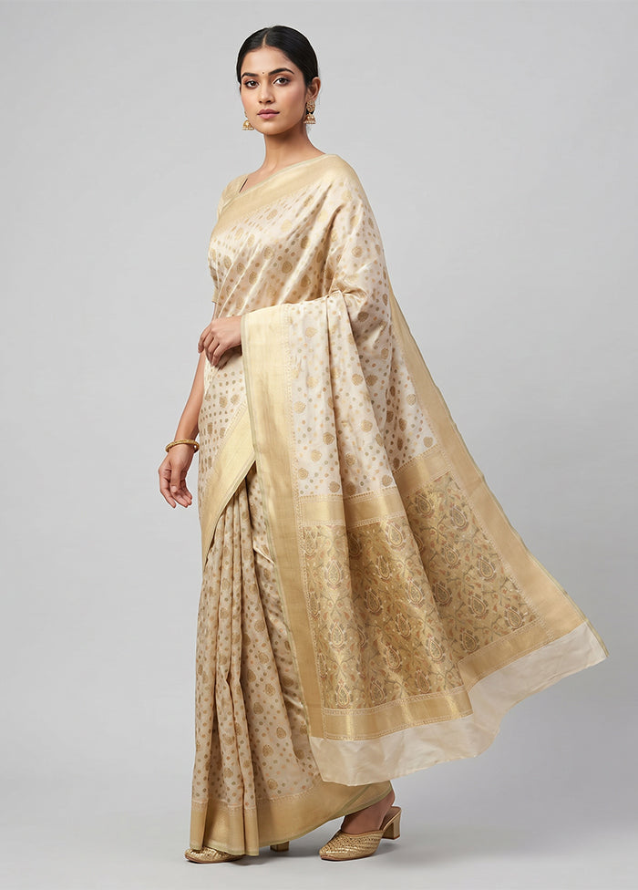 Cream Pure Cotton Saree With Blouse Piece