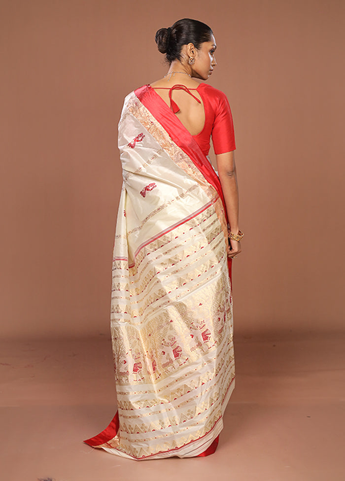 White Garad Pure Silk Saree Without Blouse Piece