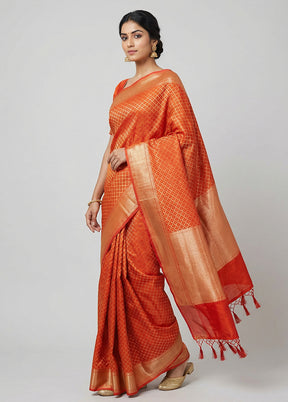 Red Kora Silk Saree With Blouse Piece