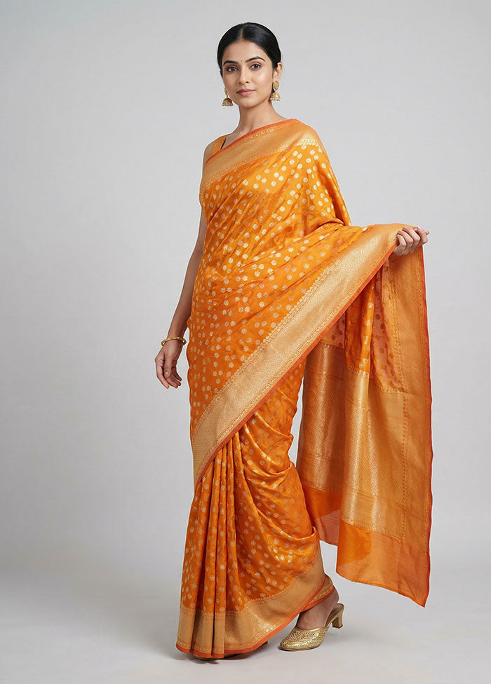 Orange Kora Silk Saree With Blouse Piece