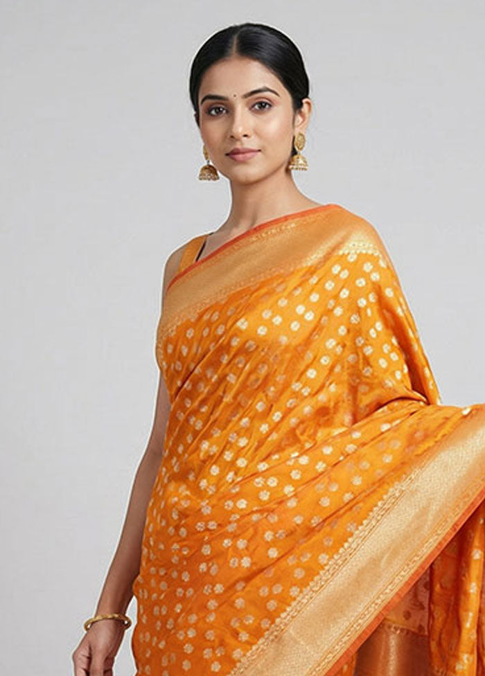 Orange Kora Silk Saree With Blouse Piece