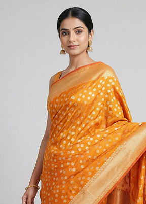 Orange Kora Silk Saree With Blouse Piece