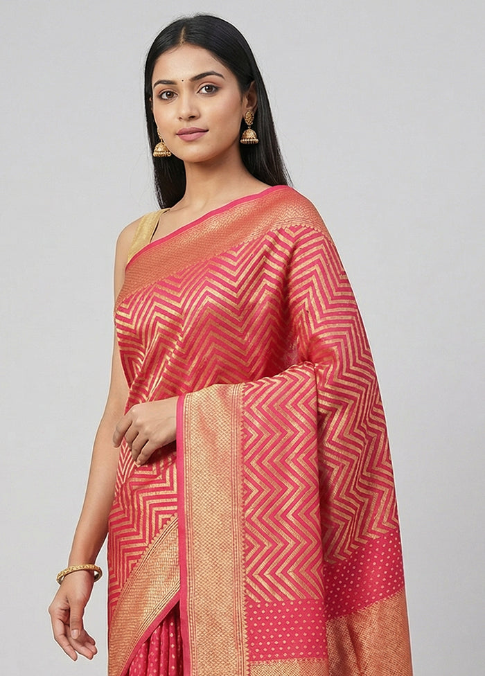 Pink Kora Silk Saree With Blouse Piece