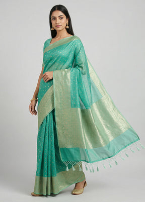 Green Kora Silk Saree With Blouse Piece