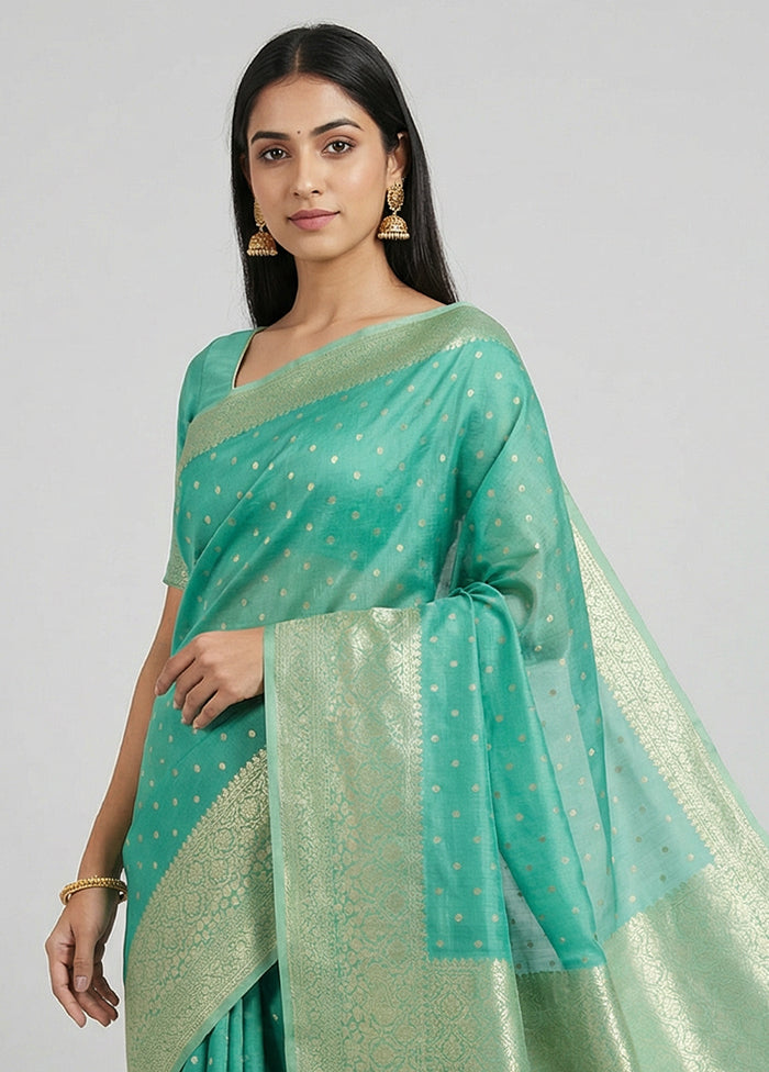 Green Kora Silk Saree With Blouse Piece