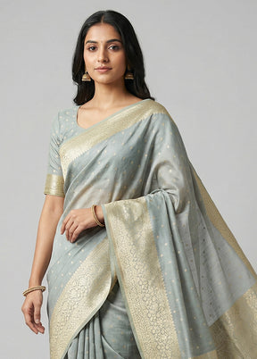 Grey Kora Silk Saree With Blouse Piece