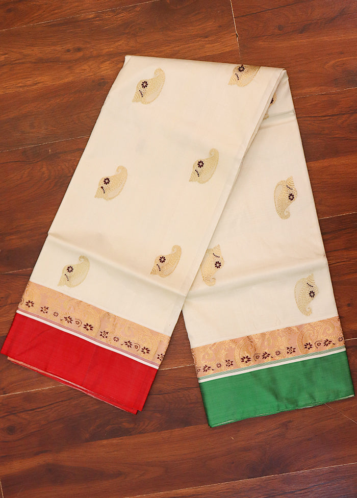 White Garad Pure Silk Saree Without Blouse Piece