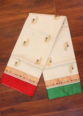 White Garad Pure Silk Saree Without Blouse Piece