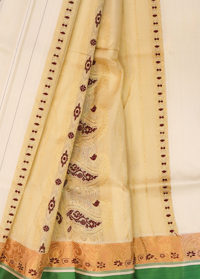 White Garad Pure Silk Saree Without Blouse Piece