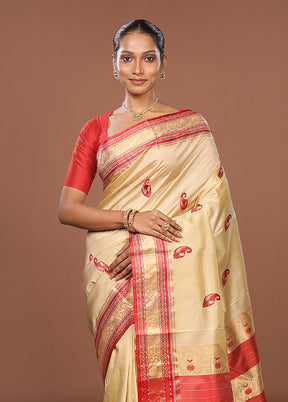 White Garad Pure Silk Saree Without Blouse Piece
