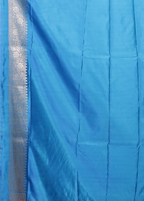 Blue Katan Silk Saree With Blouse Piece