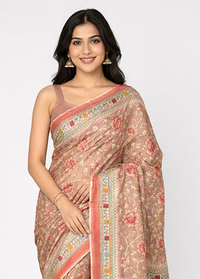 Purple Handloom Tussar Pure Silk Saree With Blouse Piece