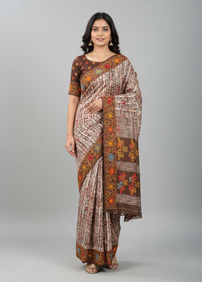 Brown Handloom Tussar Pure Silk Saree With Blouse Piece