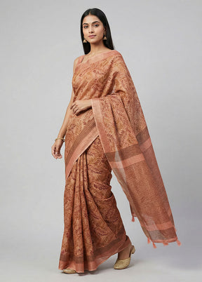 Pink Tussar Silk Saree With Blouse Piece