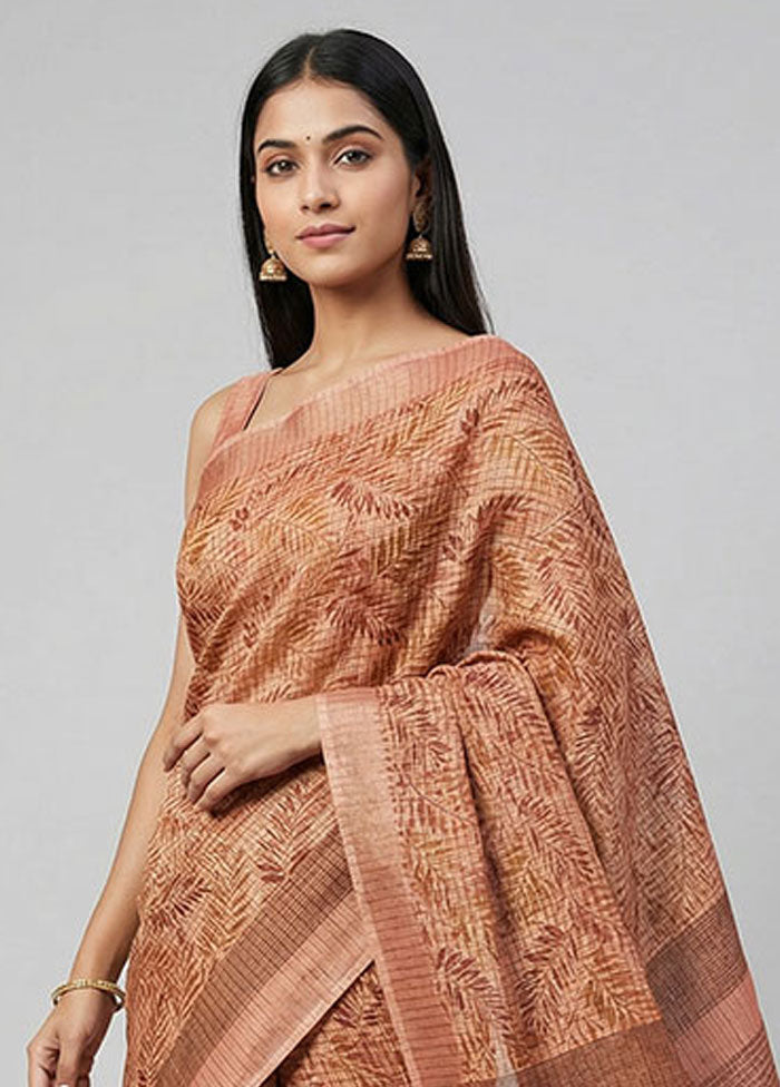 Pink Tussar Silk Saree With Blouse Piece