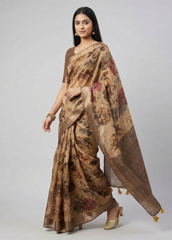 Cream Tussar Silk Saree With Blouse Piece