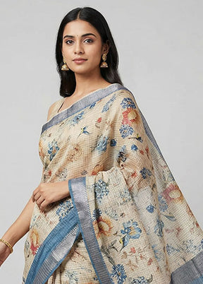 Cream Tussar Silk Saree With Blouse Piece