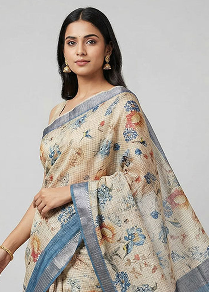 Cream Tussar Silk Saree With Blouse Piece