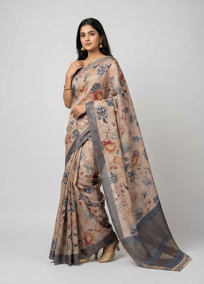 Cream Tussar Silk Saree With Blouse Piece