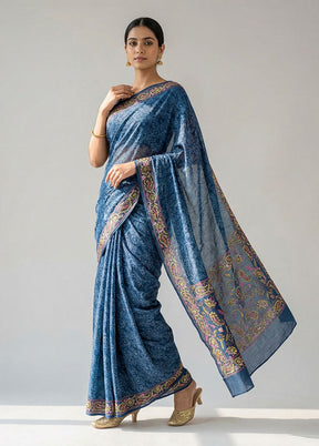 Blue Handloom Tussar Pure Silk Saree With Blouse Piece