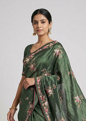 Green Tussar Silk Saree With Blouse Piece