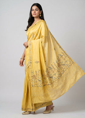 Cream Tussar Silk Saree With Blouse Piece