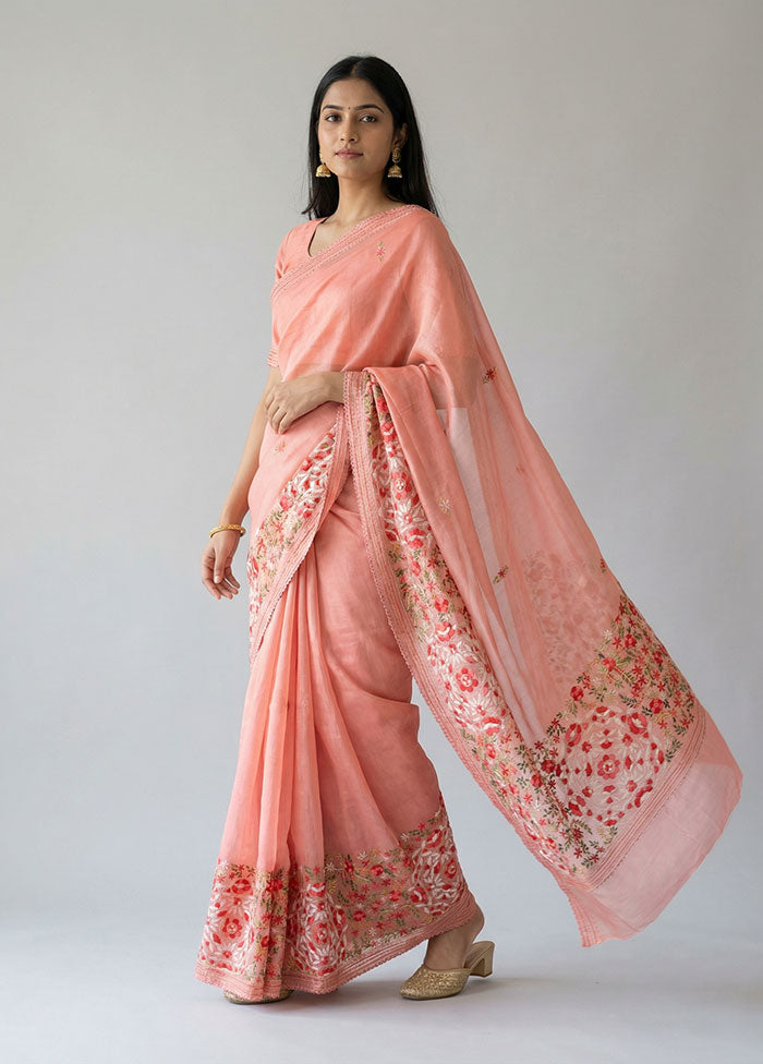 Pink Tussar Silk Saree With Blouse Piece