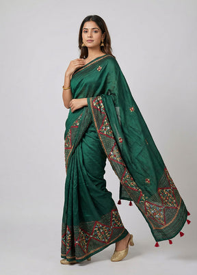 Green Tussar Silk Saree With Blouse Piece