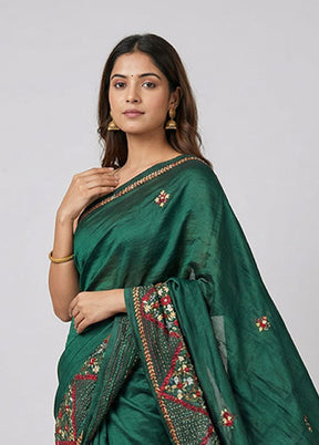 Green Tussar Silk Saree With Blouse Piece