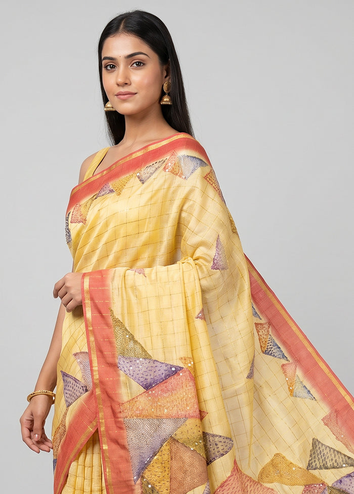 Cream Tussar Silk Saree With Blouse Piece