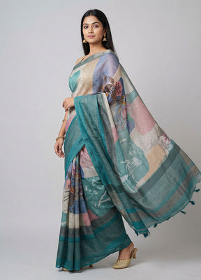 Cream Tussar Silk Saree With Blouse Piece
