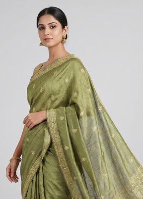 Green Tissue Silk Saree With Blouse Piece