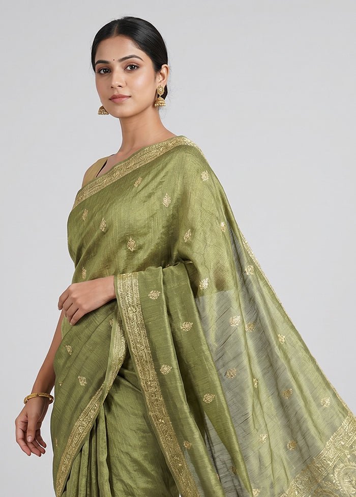 Green Tissue Silk Saree With Blouse Piece