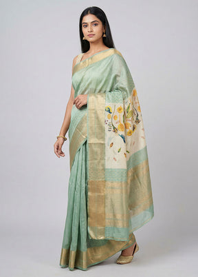 Cream Tussar Silk Saree With Blouse Piece