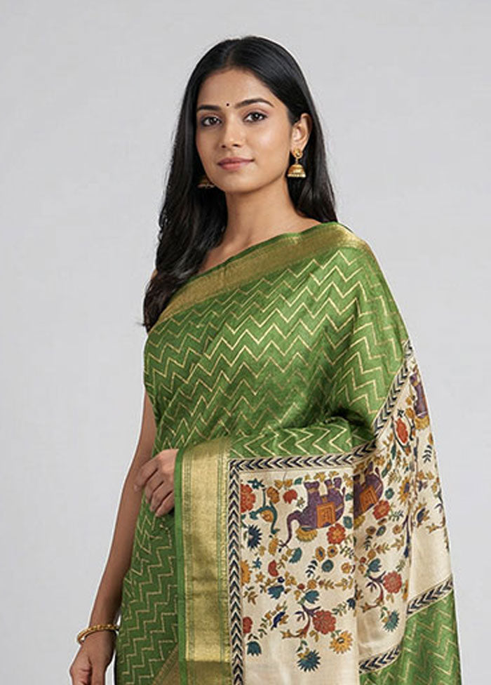 Cream Tussar Silk Saree With Blouse Piece