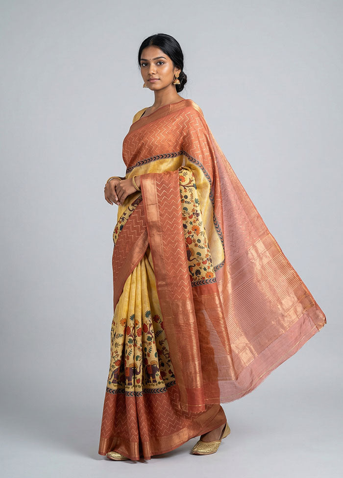 Pink Tussar Silk Saree With Blouse Piece
