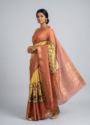 Pink Tussar Silk Saree With Blouse Piece