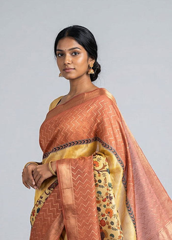 Pink Tussar Silk Saree With Blouse Piece