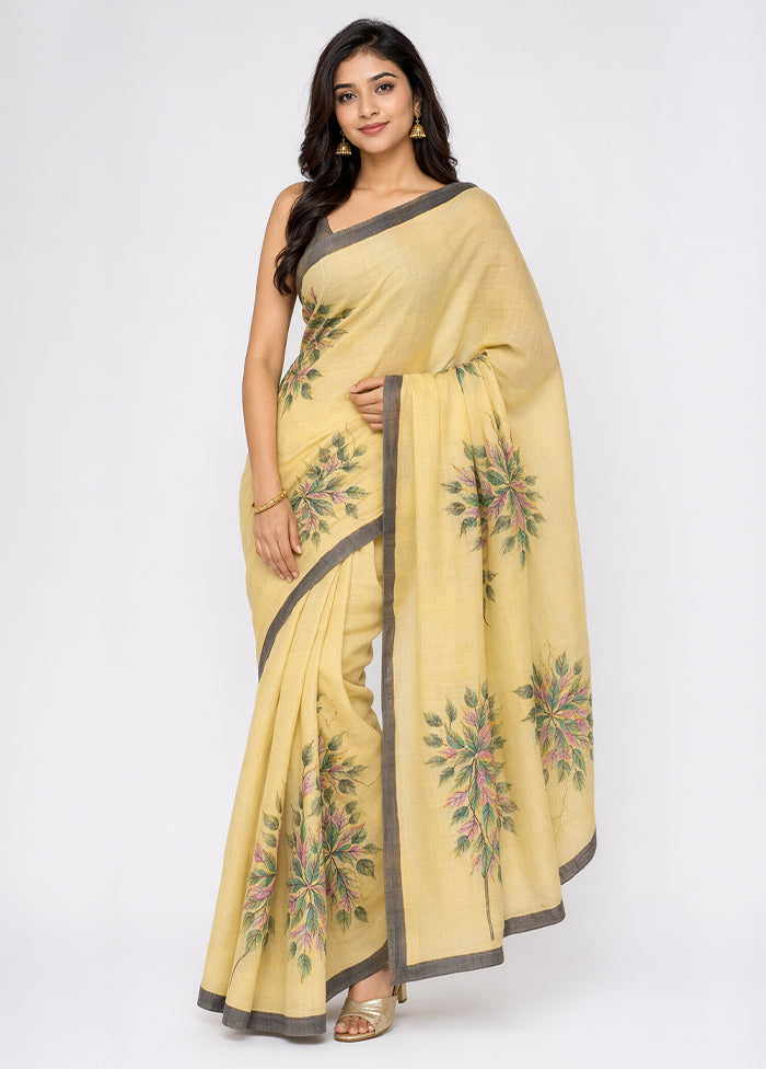 Cream Handloom Tussar Pure Silk Saree With Blouse Piece