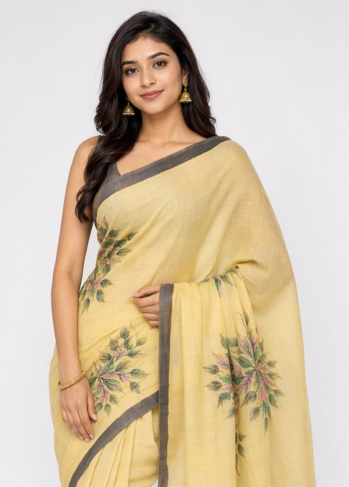 Cream Handloom Tussar Pure Silk Saree With Blouse Piece