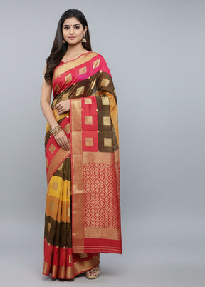 Multicolor Kanjivaram Silk Saree With Blouse Piece