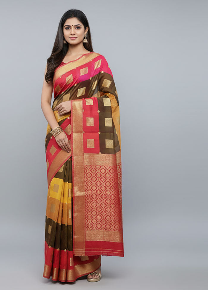 Multicolor Kanjivaram Silk Saree With Blouse Piece
