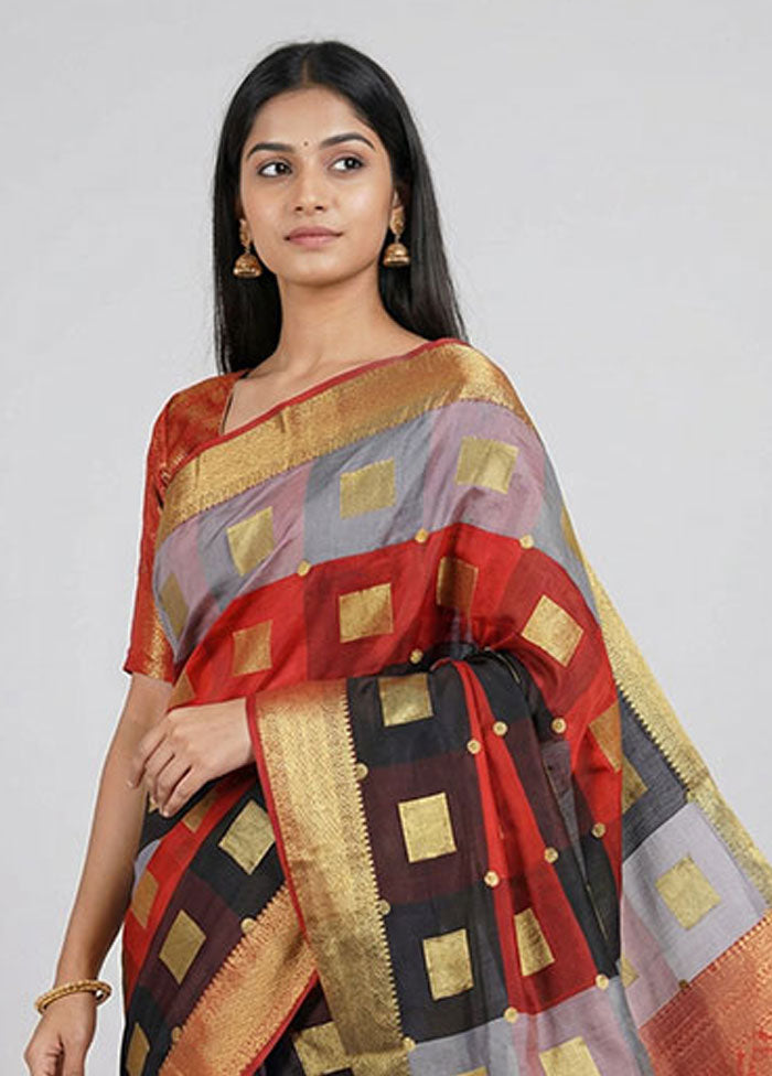 Multicolor Kanjivaram Silk Saree With Blouse Piece