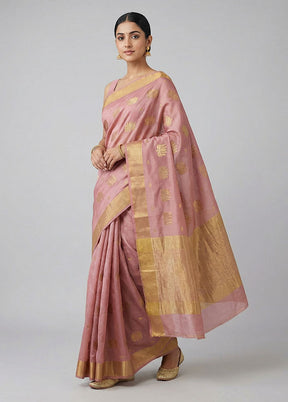 Pink Chanderi Silk Saree With Blouse Piece