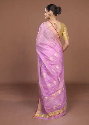 Purple Chanderi Silk Saree With Blouse Piece