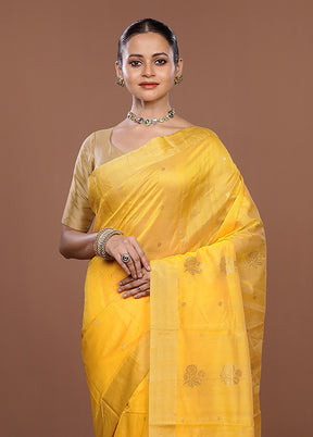 Yellow Chanderi Silk Saree With Blouse Piece