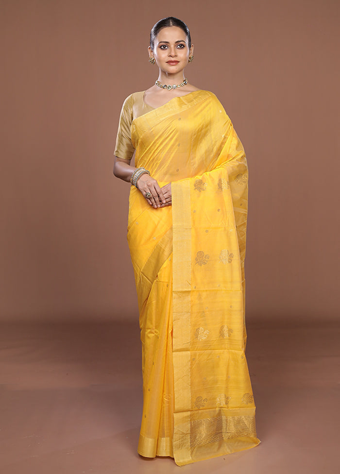 Yellow Chanderi Silk Saree With Blouse Piece
