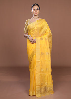 Yellow Chanderi Silk Saree With Blouse Piece