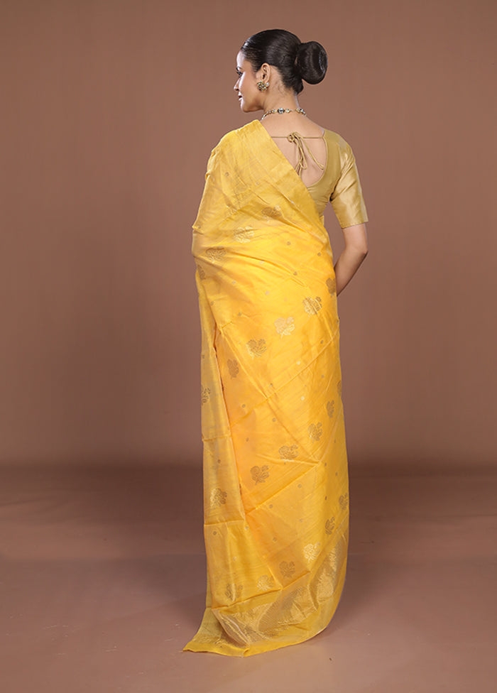 Yellow Chanderi Silk Saree With Blouse Piece